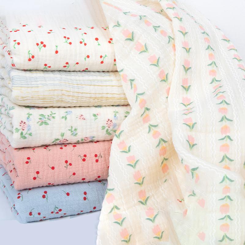 0,5 м/1 м/2 м Мягкая мультяшная ткань из двойной крепированной марли с принтом вишни 100% хлопок Ткань для шитья своими руками Одежда Детская дышащая текстура