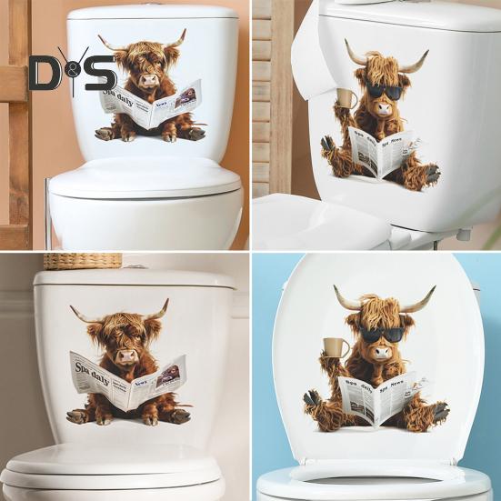 Чтение газет Як стикер для унитаза Съемный самоклеящийся водонепроницаемый ПВХ Гостиная Ванная комната Стена Искусство Корова Крышка унитаза Украшение Наклейка