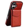 DENIOR D22 For iPhone 16 Case Detachable Card Bag Rotary Kickstand Genuine Cow Leather Phone Back Cover