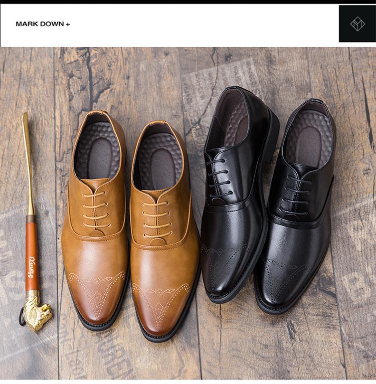 Мужские кожаные туфли с острым носом - Британский ретро, Business Casual, Корейский стиль, Увеличивающие рост, Формальные и для свадьбы.