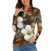 Women's Casual Fashion Retro Floral Print Long Sleeve Zipper Neck Top T-shirt