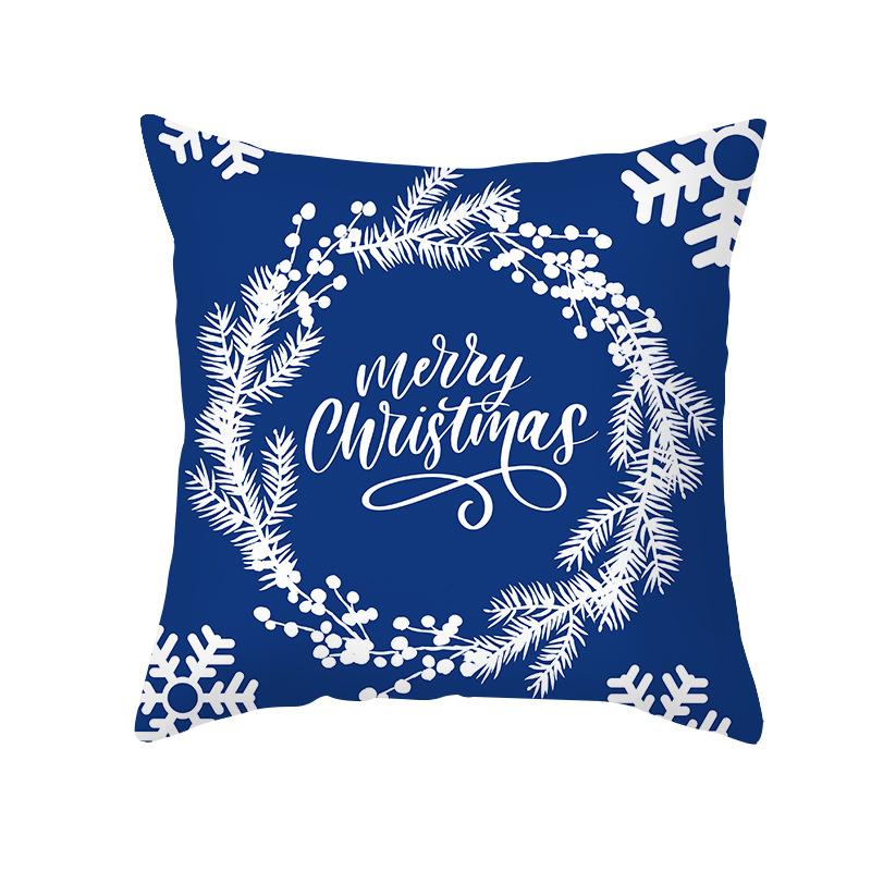 Blue Christmas Cushion Cover Merry  Elk Snowflake Print Pillowcase Sofa Ornament Home Decoration New Year Gift 45x45cm