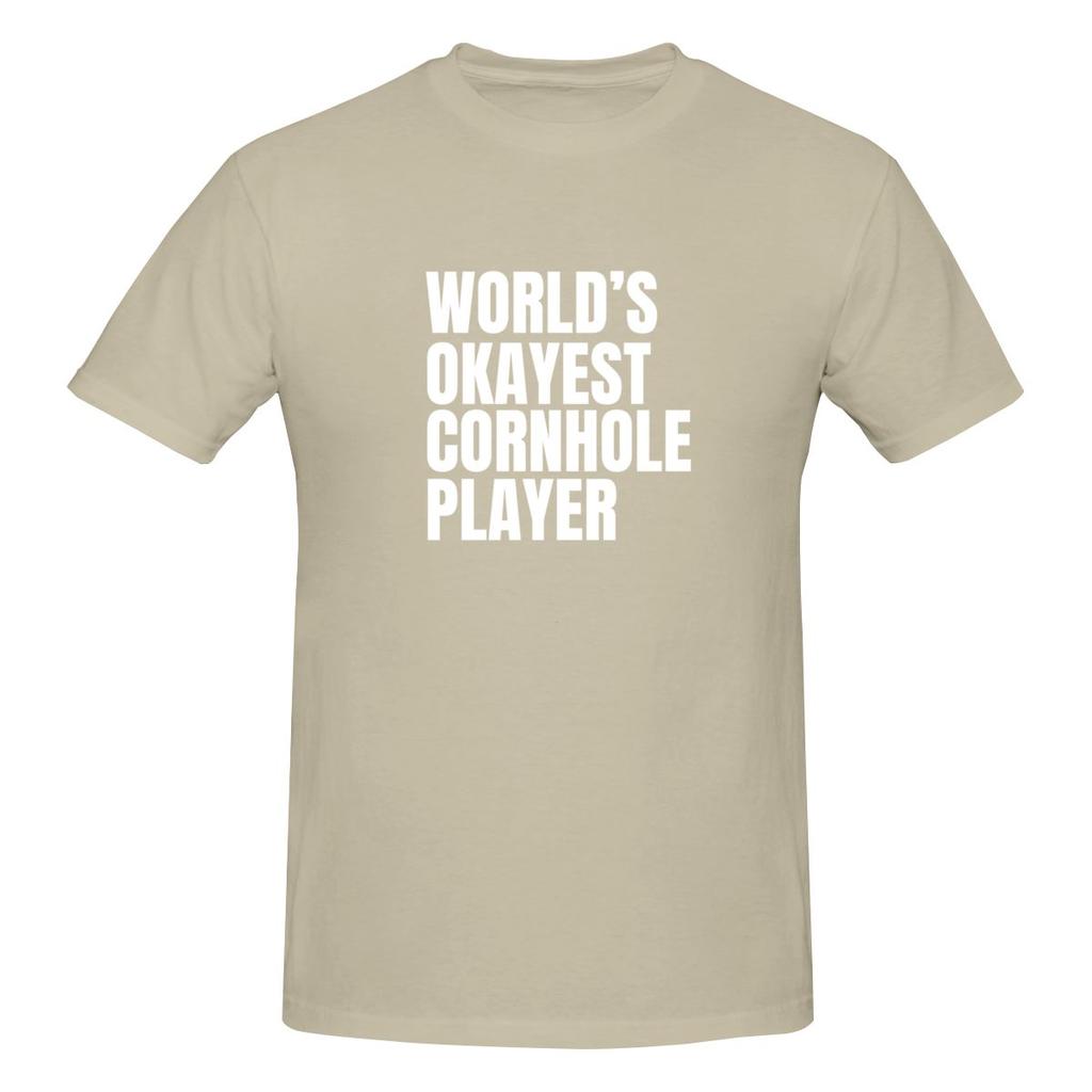 World S Okayest Cornhole Player  White Breathable And Sweatwicking Tshirt Simple Korean Style Seamless Splicing Cotton Tee