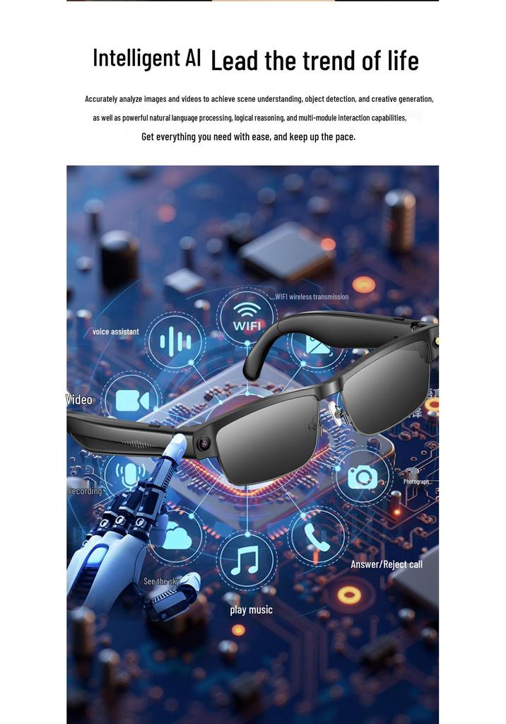 AI Smart Glasses: 8MP HD Camera, Bluetooth, Dual Microphone, Noise-Cancelling, Anti-Blue Light, Translation Feature