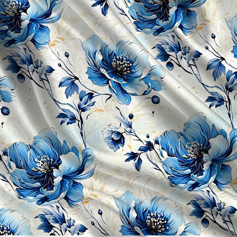 Women's Urban Minimalist Blue White Floral T-Shirts Loose Fit Soft Tops for Daily Casual & Dating Wear