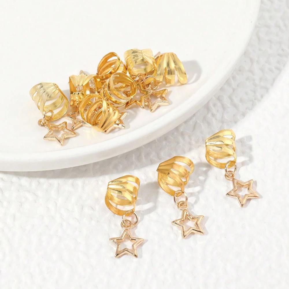 10pcs Star Shape Dreadlocks Beads Dread Locks Hair Braid Tubes Hollow Out Hair Ring Decor