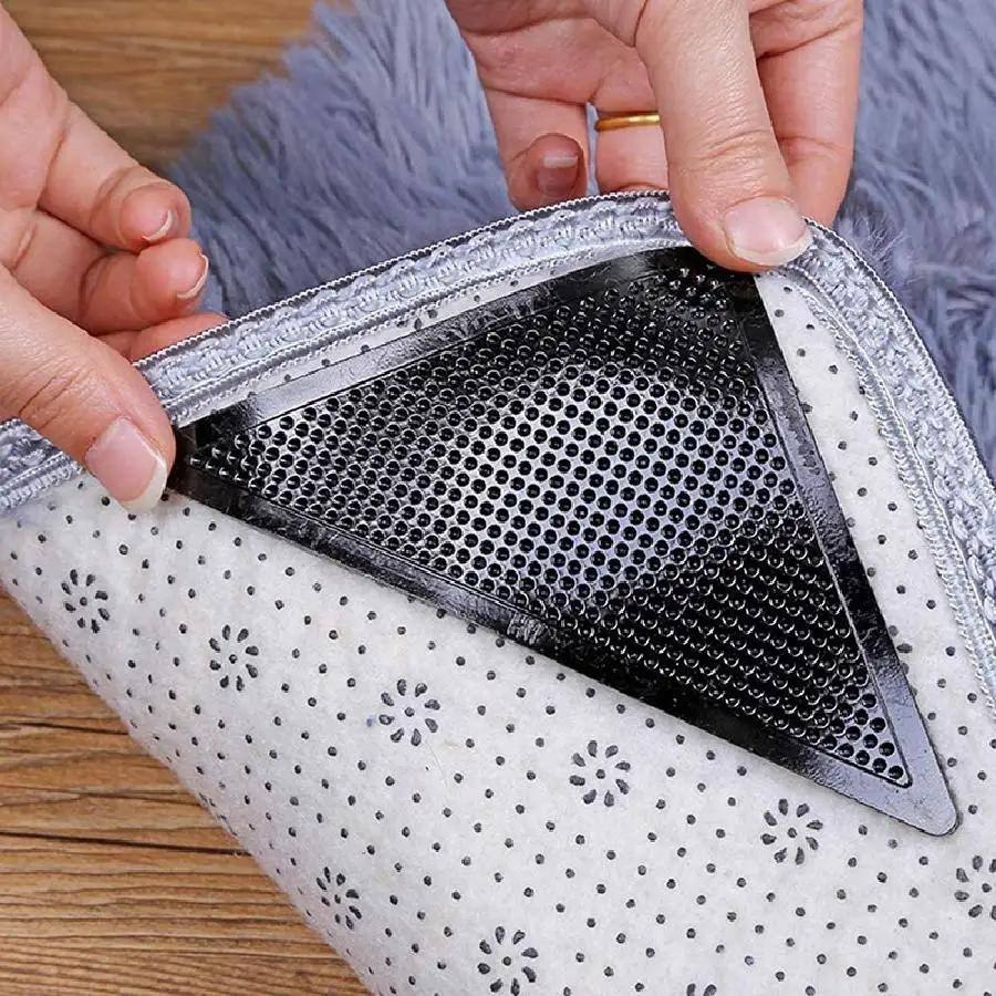 4Pcs/set Triangle Rug Gripper Anti-skid Rubber Washable Reusable Mat Non Slip Patch Tape for Tile Floors Carpets Corners Pad