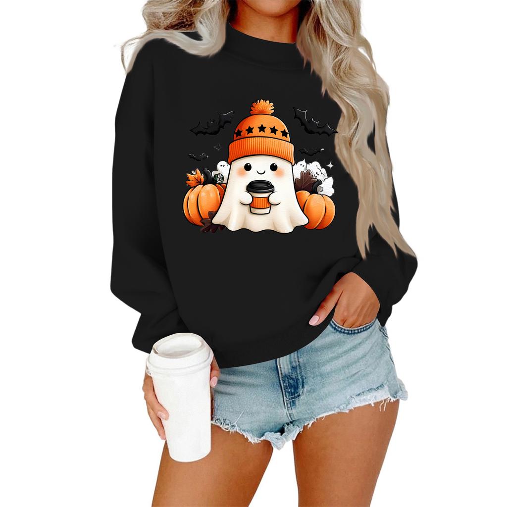 Женский повседневный модный свитшот с круглым вырезом и длинными рукавами с принтом на Хэллоуин