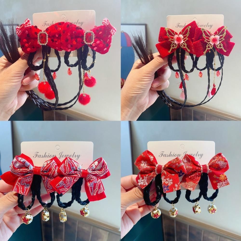 2 шт. Кисточка Детская заколка для волос Китайский стиль Парик Коса Заколка Сладкий Красный Бант Заколка для волос