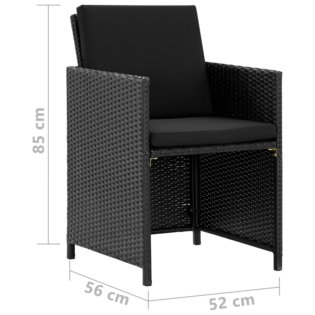 11 Piece Garden Dining Set with Cushions Poly Rattan Black