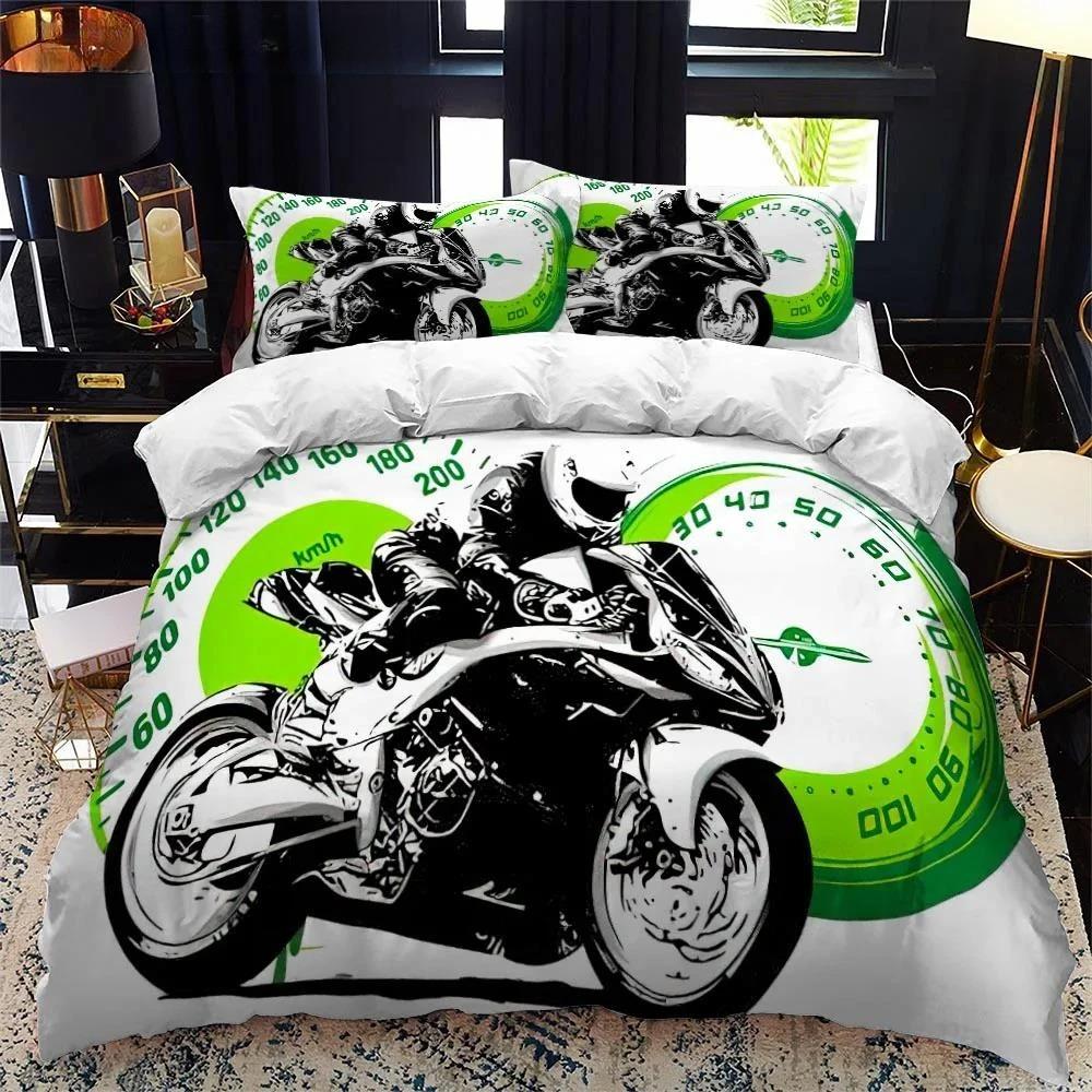 3D Print  Motorcycle Rider Bed Bedding Set Motorcycle Duvet Cover Set With Pillowcase 2/3pcs Comforter Cover For Bedroom Decor