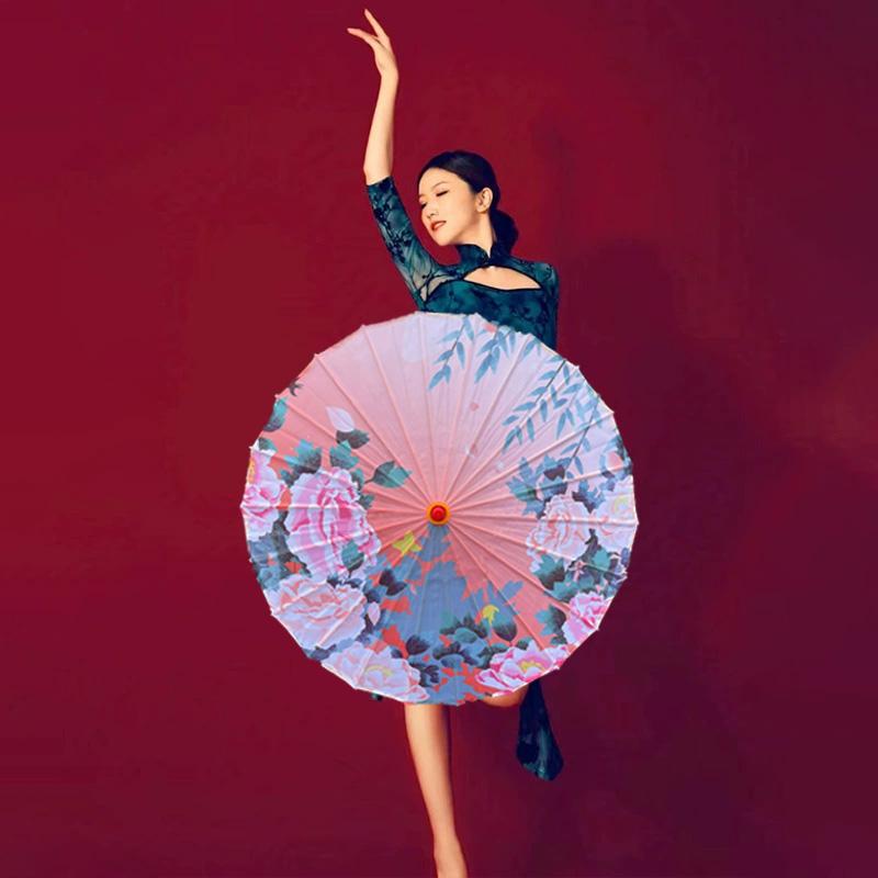 1PC Printed Photograph Props Long-handle Vintage Silk Umbrella for Hanfu Accessories Umbrella Parasol Colorful Oiled Paper