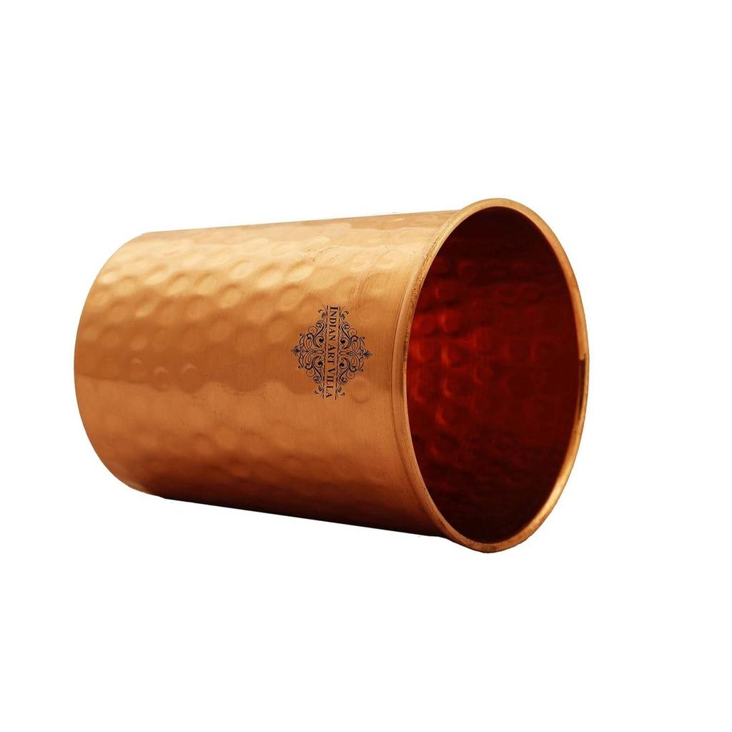 Набор медной посуды для напитков, 1 кувшин и 6 стаканов в подарочной коробке, дизайн с кованой матовой отделкой, подарочный предмет на Дивали. Кувшин - 1,5 литра, стакан - 300 мл