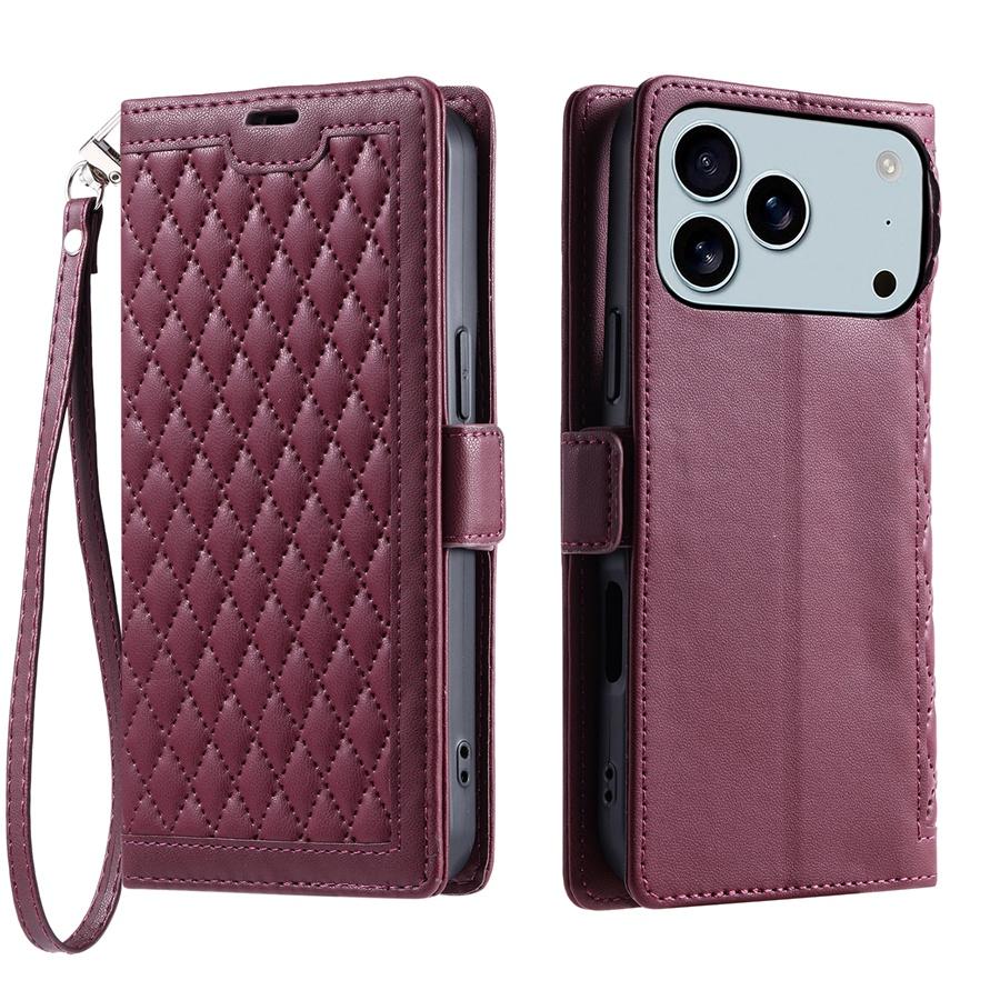 Тисненый клетчатый чехол-книжка из ПУ кожи для iPhone 17 16 15 14 13 12 11 Samsung Galaxy S25 S24 S23 A56 A55 кошелек отделение для карт ремешок чехол для телефона