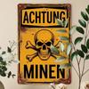 Винтажный Череп Знак Achtung Minen Металлический Плакат Настенное Искусство Винтажный Череп Предупреждающий Металлический Знак Настенный Декор Жестяной Плакат