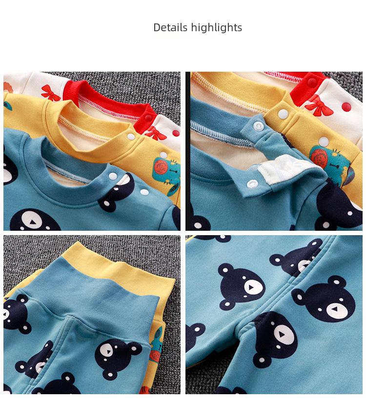 Комплект нижнего белья из бархата с высокой талией для малышей: Пижамы для мальчиков и девочек с защитой живота на осень-зиму