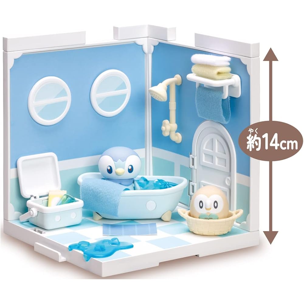 Takara Tomy Pokemon Pokepeace House Bathroom Piplup & Rowlet Toy Set