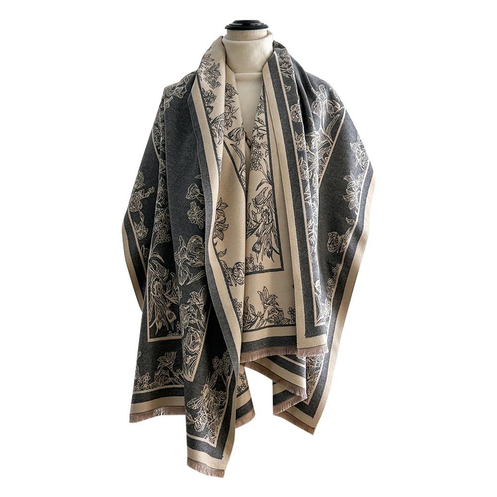 Thick Faux Cashmere Scarf Retro Women Wraps Elegant Lady Stoles Winter Season
