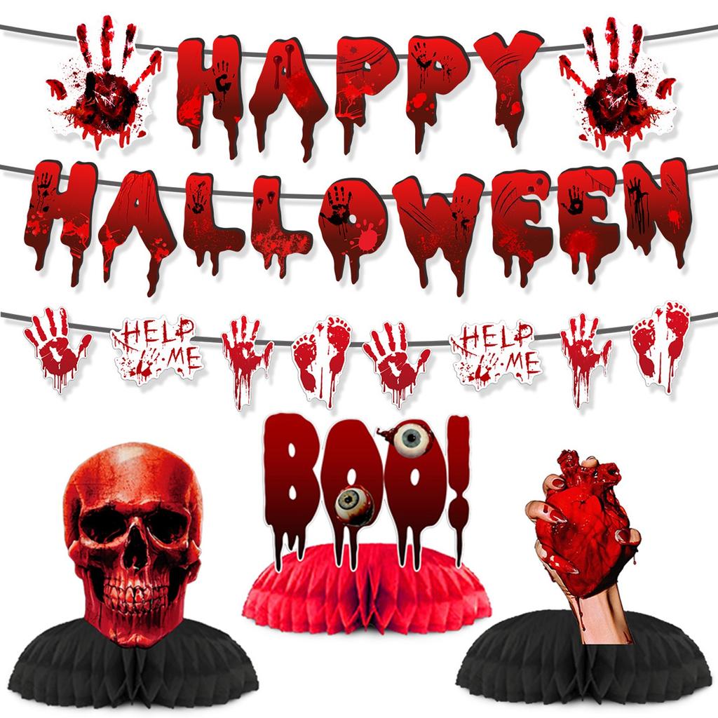 Хэллоуин Одноразовый Набор Посуды Ужас Кровавые Отпечатки Рук Тарелки Чашки Салфетки Принадлежности для Украшения Стола Дома на Вечеринку Хэллоуин