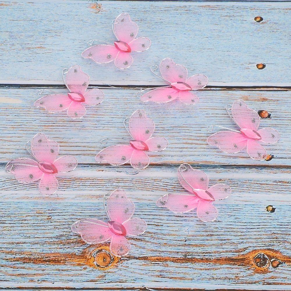 50pcs Gem Accented Mesh Glitter Butterflies Small Size Artificial Gem Butterflies For Home Decor