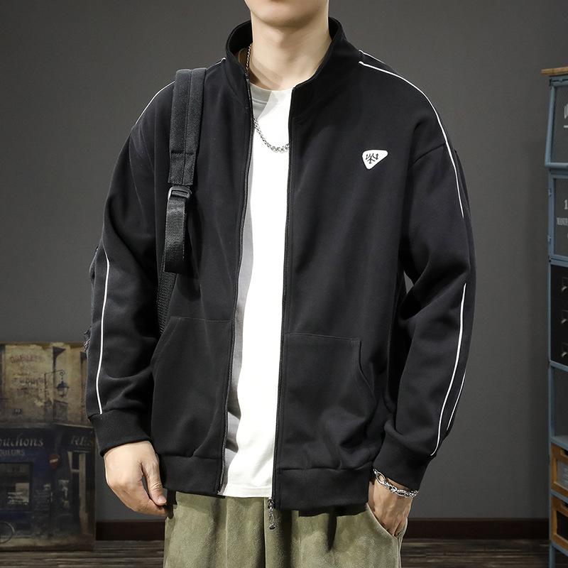 Осенне-зимний модный брендовый спортивный стиль повседневный кардиган на молнии свитер мужской свободный большой размер тяжелая ретро американская куртка с воротником-стойкой