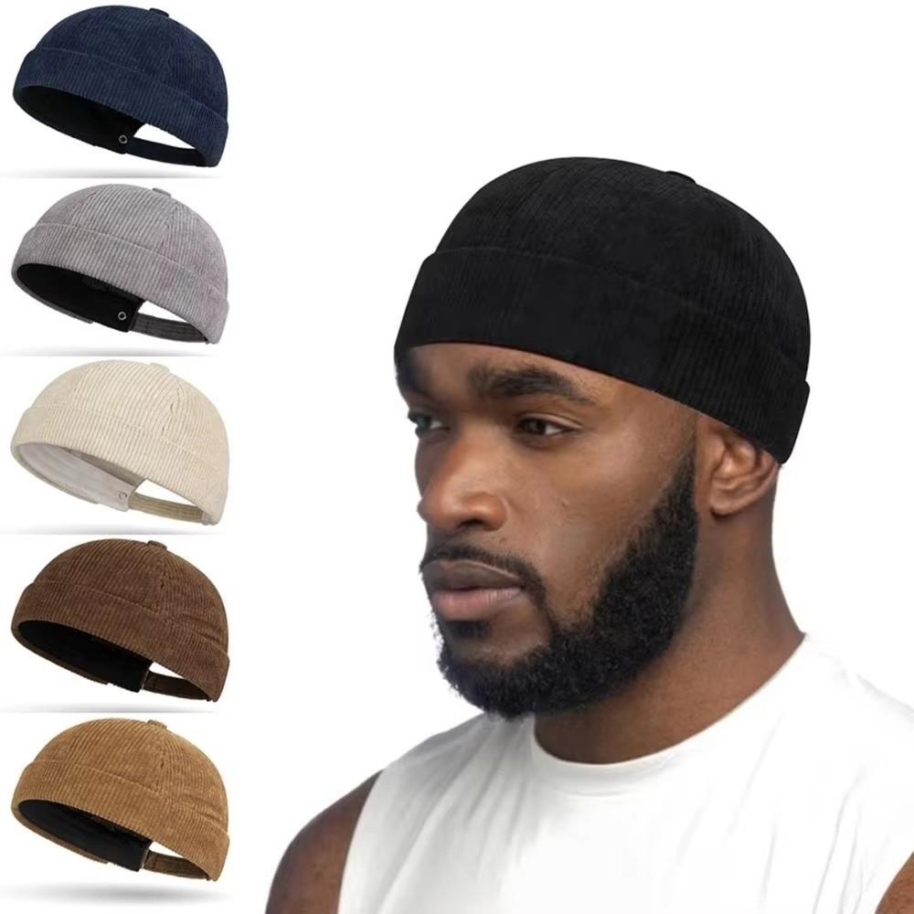 Retro Corduroy Brimless Cap Streetwear Landlord Hat Vintage Beanie Docker Caps Men Women