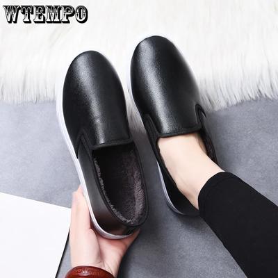 Женские однотонные осенне-зимние теплые плюшевые туфли большого размера, повседневные туфли из искусственной кожи, мягкая подошва, нескользящие туфли на плоском каблуке