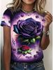 Women's 3D Printed T-shirt with Roses and Flowers, Y2K Fashion Casual Streetwear, Short Sleeved T-shirt, Round Neck T-shirt, Summer Clothing