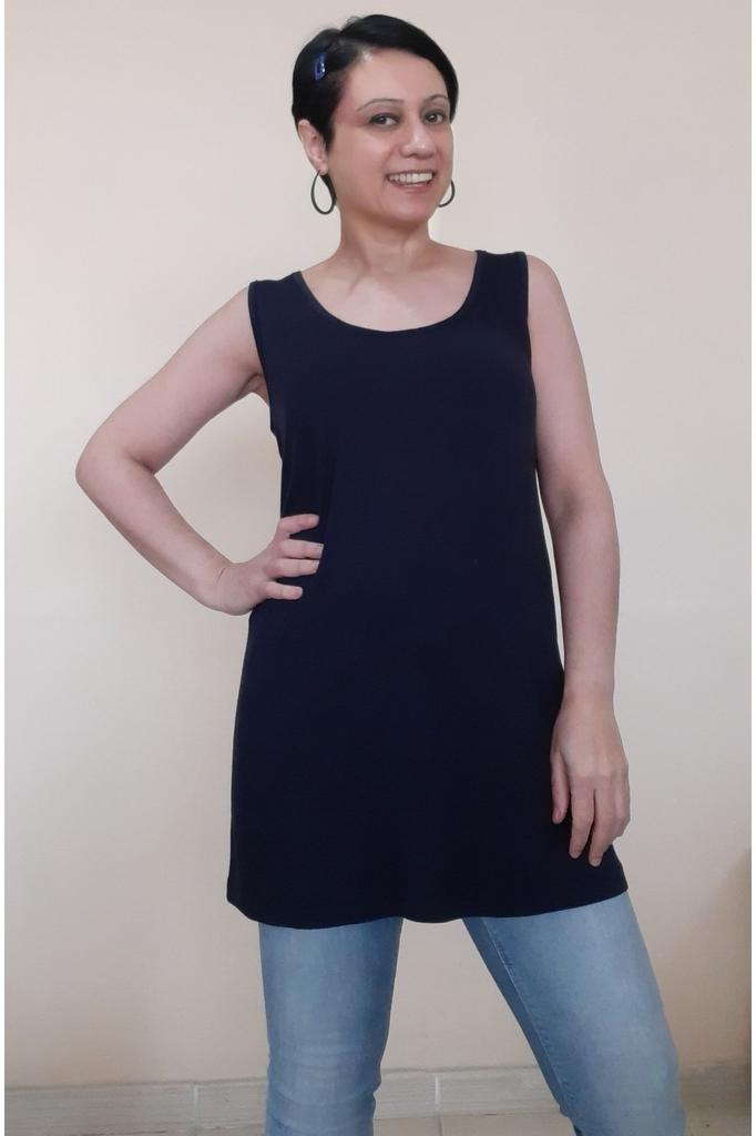 Women's Style Big Size T-Shirt Strappy Navy Blue T-Shirt