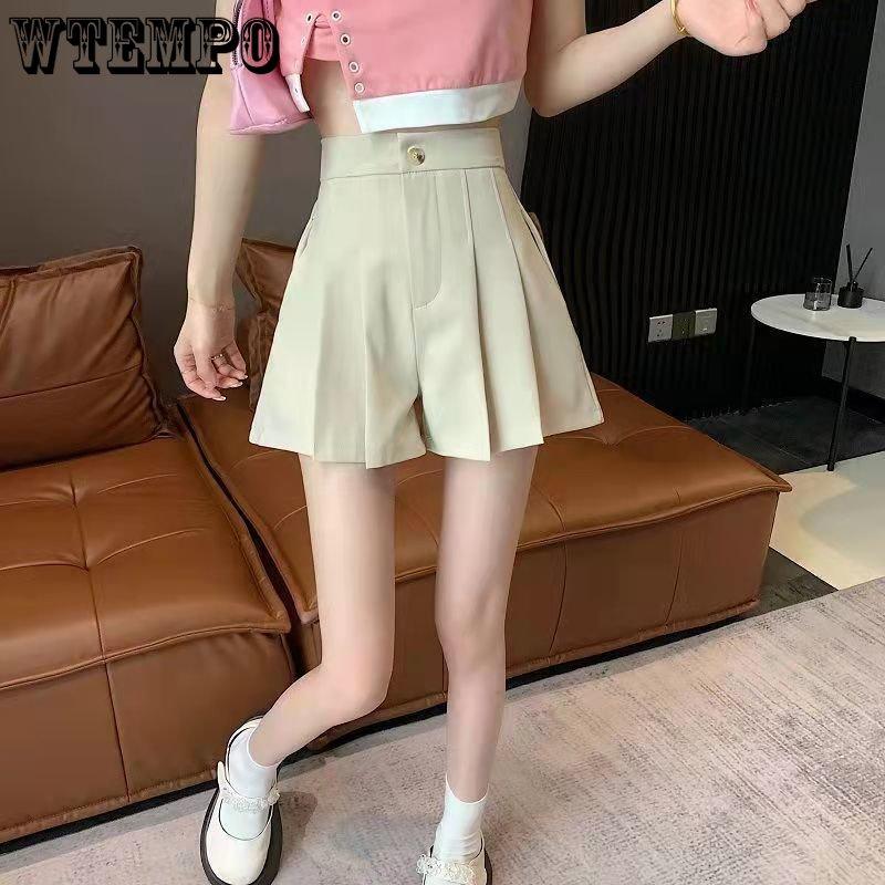 WTEMPO Летние женские плиссированные шорты для костюма с высокой талией, модные свободные шорты, широкие шорты, повседневные шорты, шорты для костюма