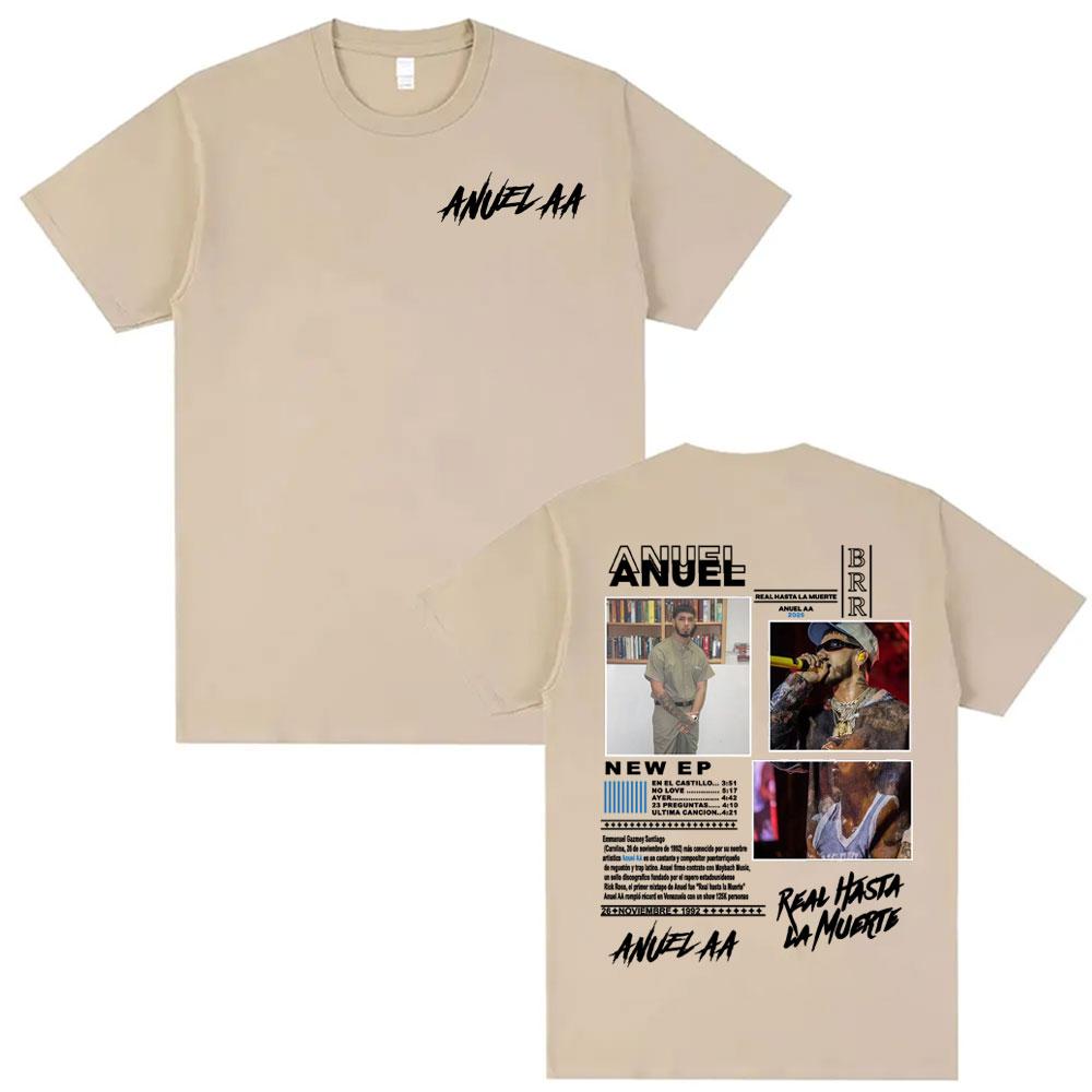 Anuel AA Real Hasta La Muerte Album Cover Tshirt 2026 Summer Mens Clothing High Street Y2K Tshirt Luxury Cotton Mens Tshirt