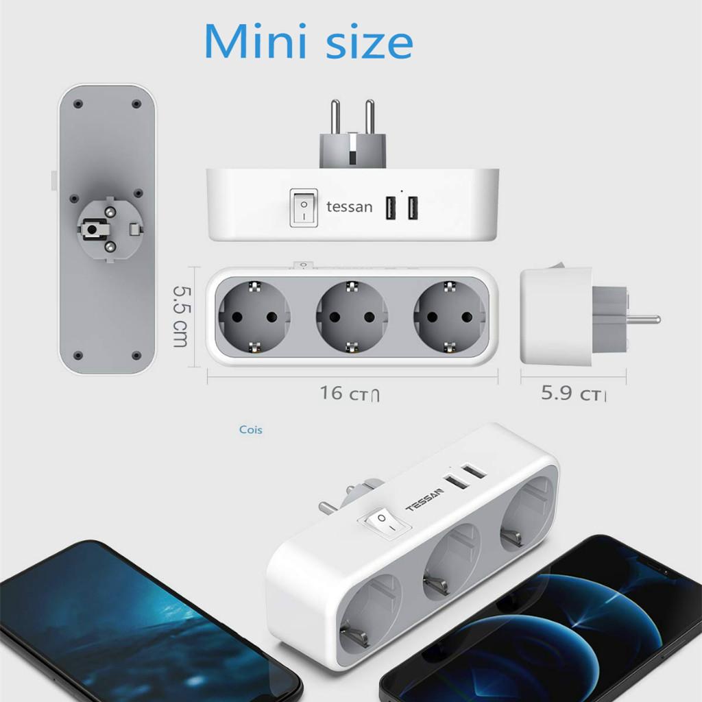 Tessan USB-адаптер европейского стандарта с 2/3 розетками переменного тока и 2 USB-портами для зарядки, настенная розетка USB-зарядное устройство с множеством средств защиты для дома, офиса, кухни