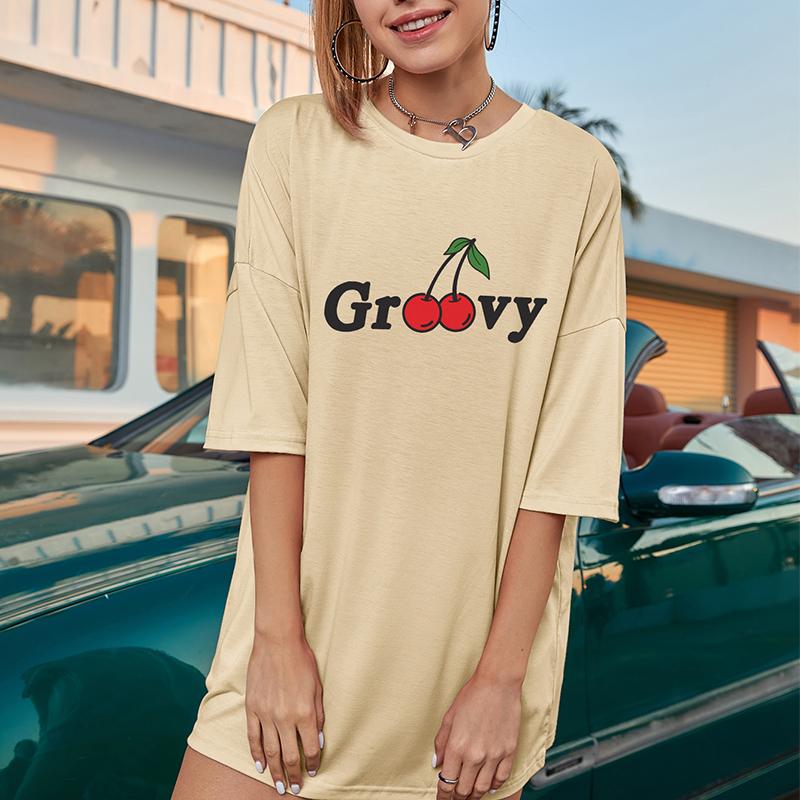 Цветная футболка большого размера Groovy Cherry, забавная женская футболка с рисунком