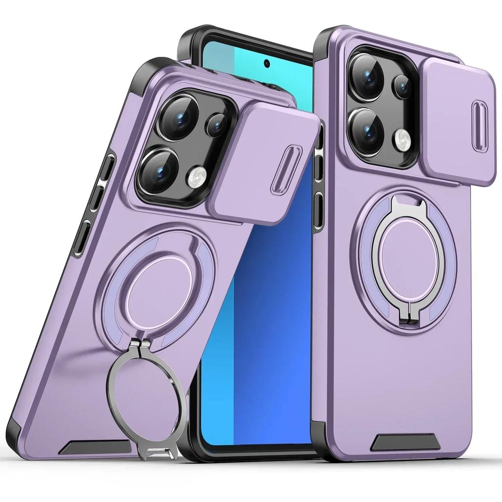 Противоударный магнитный чехол для Xiaomi 14T Pro 5G, сдвижная защита объектива камеры, металлическое кольцо-подставка, защитная крышка для Redmi13 Poco X6 Pro M6