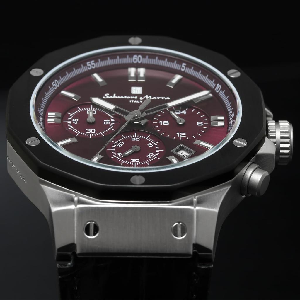 [Salvatore Mara] Men's Chronograph 10 ATM Water Resistant Leather Strap Business 20th Anniversary Limited Model Silver Purple Black SM18117-SSPL