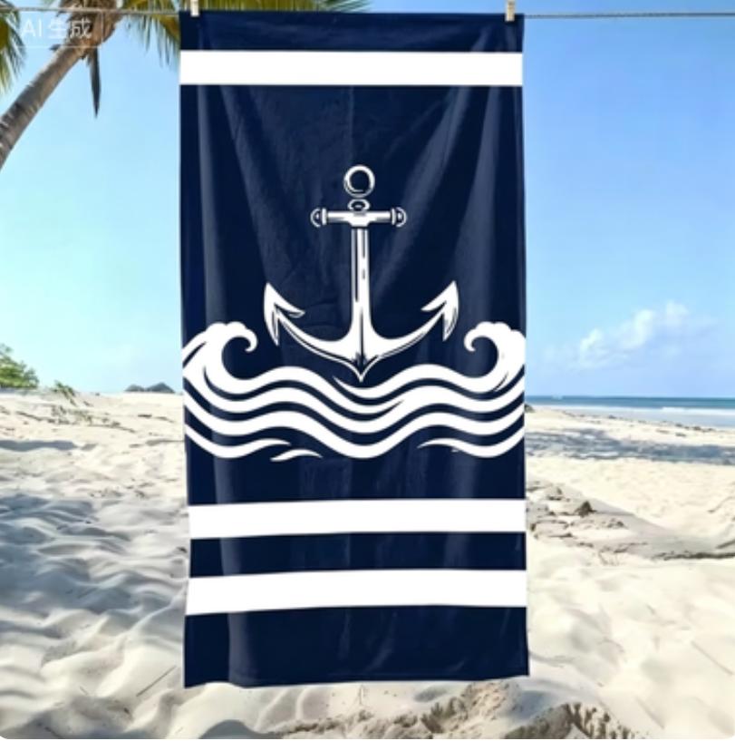 Пара темно-синих пляжных полотенец с якорем — ваш ultimate beach must-have. Подходит для полотенец, банных полотенец, пляжных полотенец