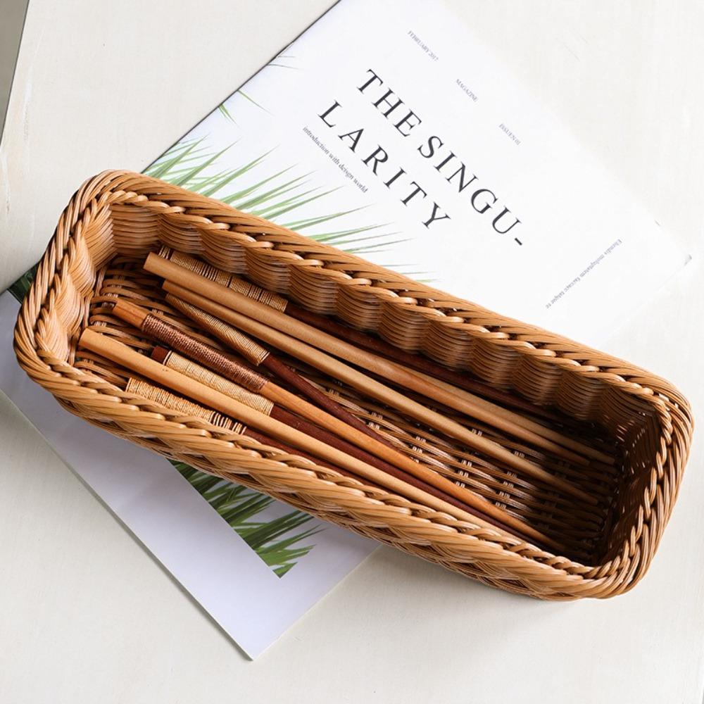 Прямоугольная корзина для хранения из имитации ротанга, универсальная, для хлеба, продуктов, фруктов, торта, мелочей, для дома