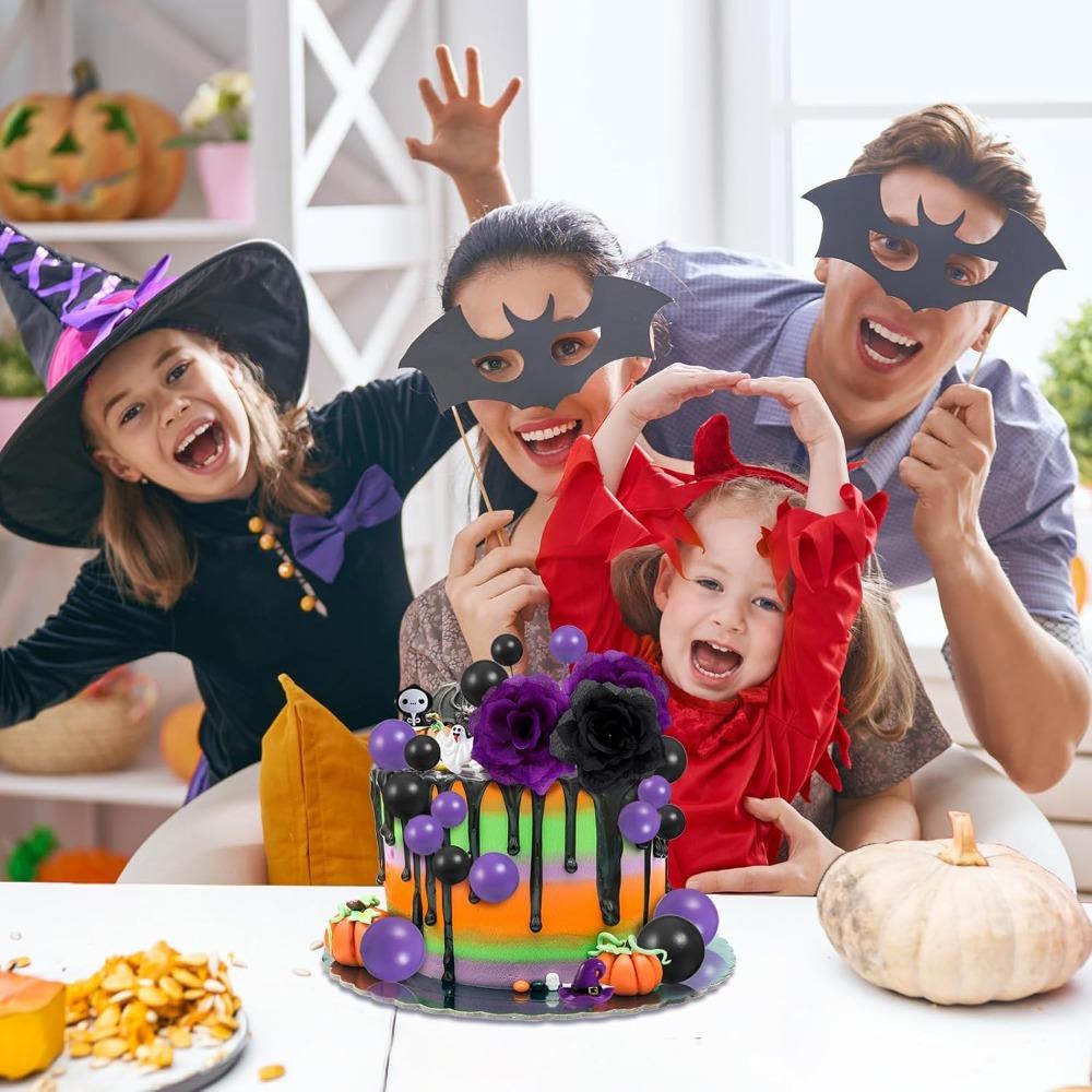 Halloween 44pcs Cake and Cookie Decorating Supplies with Purple Ball Ghost Rose Witch, Birthday Party Decoration Cupcake Toppers