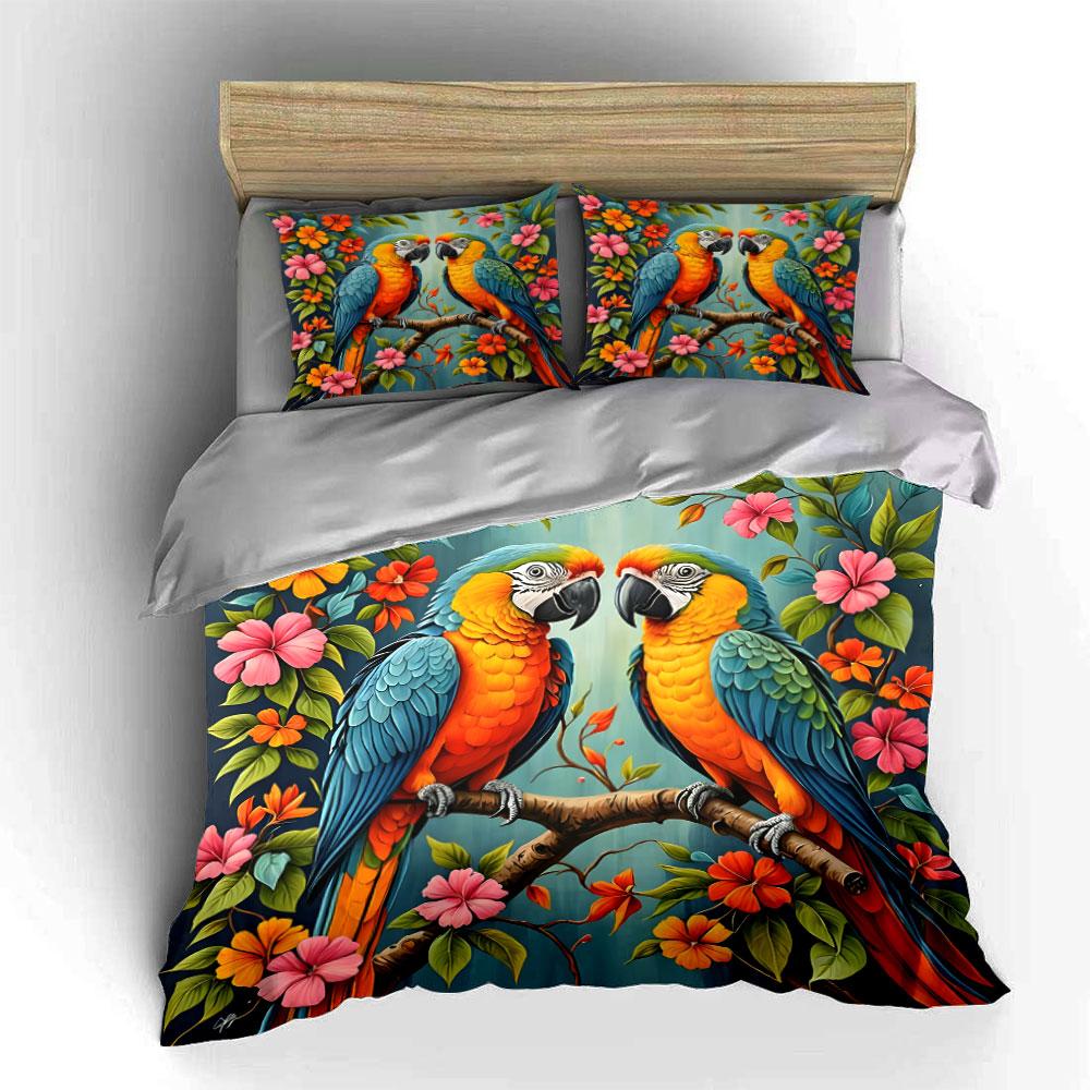 Colorful Parrots Wall Art Trio Multiple sizes kid's and adults' bedroom Exquisite 3PC bedding set gift