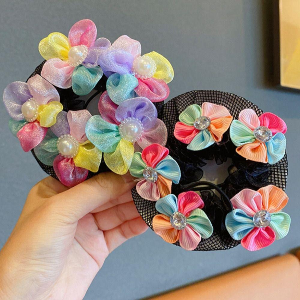 Head Bands Girl Butterfly Hair Net Colorful Flower Ballet Hair Net Kids Bun Cover Snood