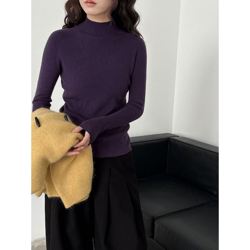 Womens Seamless Knit Half Turtleneck Slim Fit Wool Blend Base Layer Top Winter Solid Color