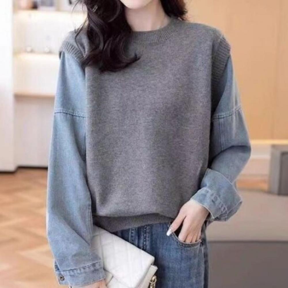 Navava Women Denim 2in1 KniT Long Sleeve T shirT Nk2820
