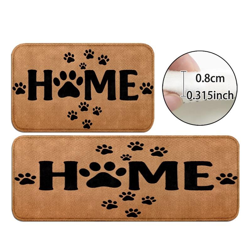 Flannel HOME Paw Print Floor Mat, Non-slip Absorbent Foot Mat At The Entrance, Dirt-resistant Carpet At The Entrance of The Home
