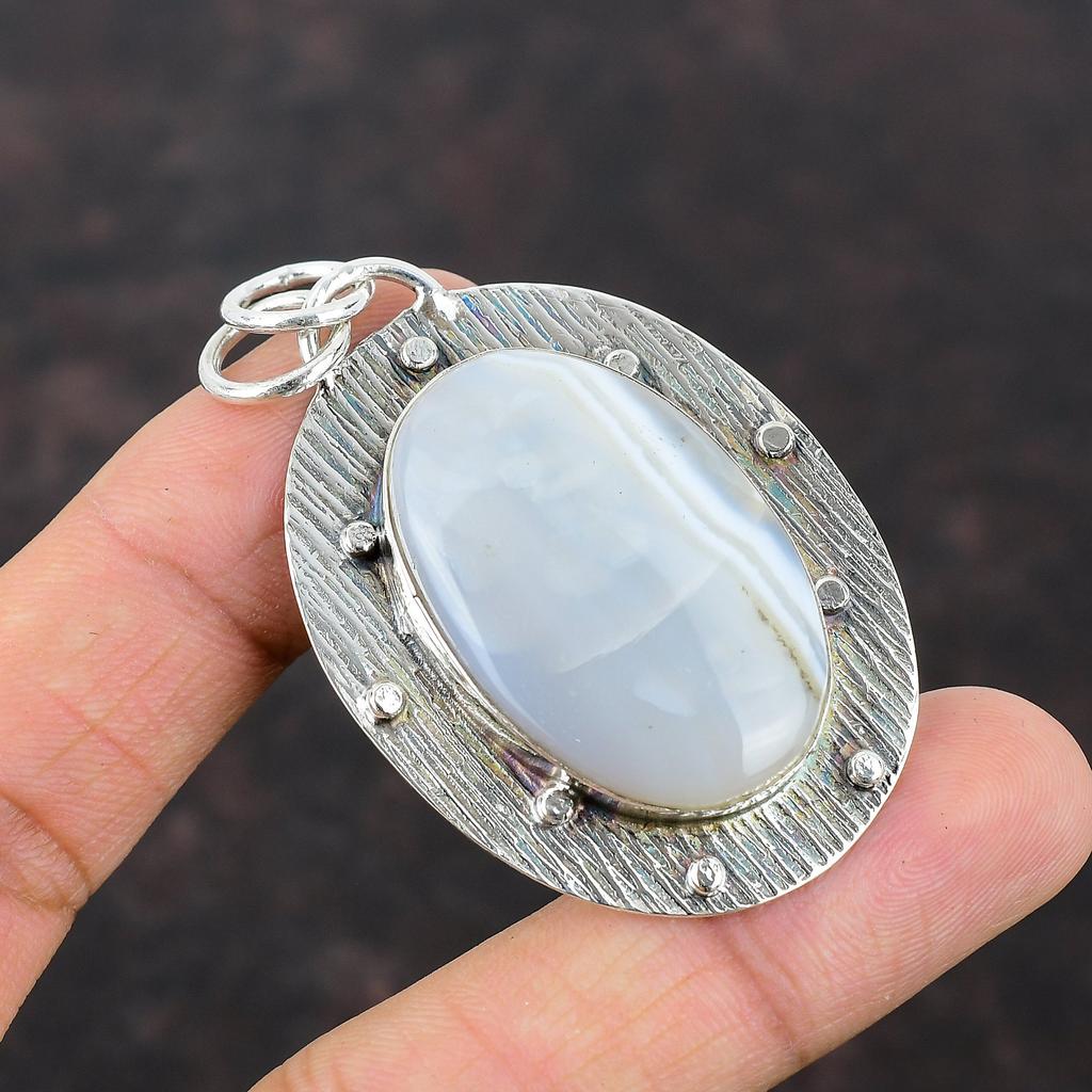 Кулон из ботсванского агата, ювелирные изделия из драгоценных камней высшего качества, подвеска из стерлингового серебра 925 пробы, уникальный стиль ручной работы, ювелирный подарок для него, эффектный кулон