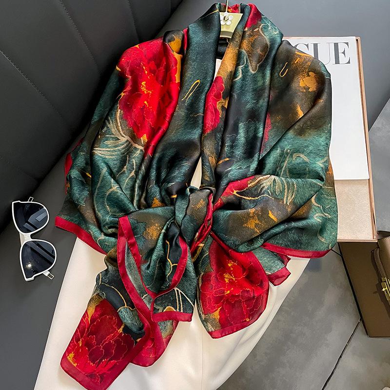 Women Scarf Silk Scarves Spring And Summer Fashion Printing Shawl Temperament Long Wrap Thin For Travel Warm Neck Sun Protection