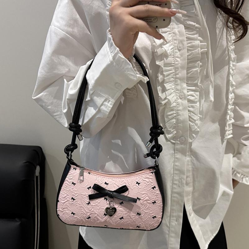 Yogodlns Сумка-подмышка Y2k с розовым бантом для женщин, Новые модные и универсальные текстурные сумки-багеты класса люкс на одно плечо