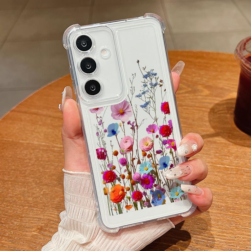 Прозрачный чехол для Samsung Galaxy S25 Edge S24 S25 S23 Ultra S22 Plus S24 FE A56 A16 A55 A54 A15 A36, красочный цветочный чехол из ТПУ для телефона