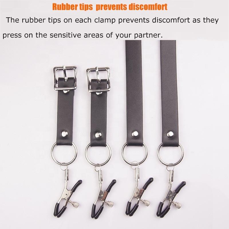 Breast Labia Clips Stimulation Metal Nipple Clamp Open Leg Leather Belt  Open Thigh Labia Clitoris Clip Sm Sex Toys for Woman