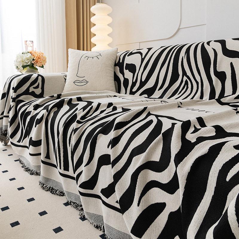 Modern Chenille Zebra Pattern Sofa Towel Furniture Cover 4 Seater Sofa Throw Blanket Couch Armchair Slipcover All-season