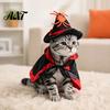 Festive Pet Cloak And Hat Set 1 Halloween Cat Witch Costume, Black Cape Wizard Hat, Moon Adjustable Star Pointed for Cats Small Medium
